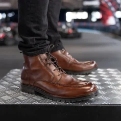 Enkellaarzen KASTANJEBRUIN DENIM SIDE LEER