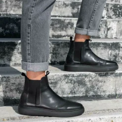 Sneakers ZWART DENIM SIDE LEER
